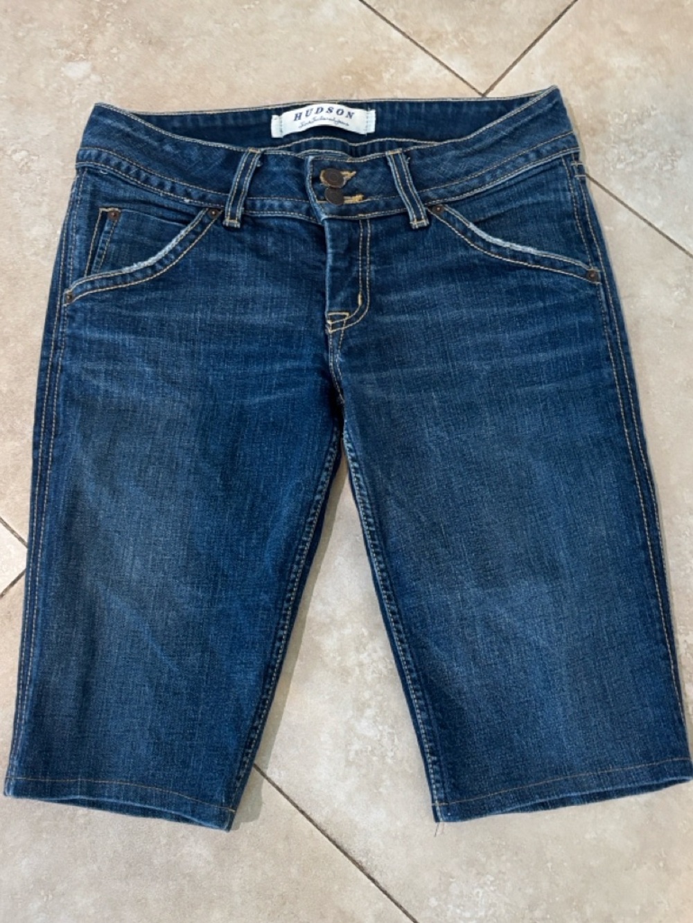 Hudson Jeans Dark Blue Cropped Denim Bermuda Shorts